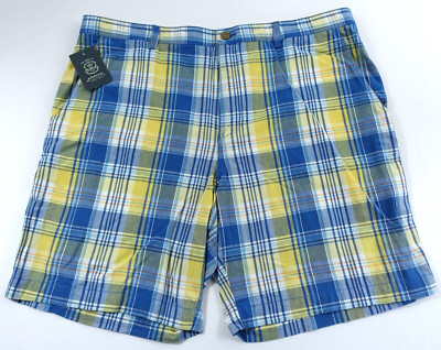 Arrow Madras Flat Front Shorts Men 30 Plaid Sunwashed Cotton Pockets 55432
