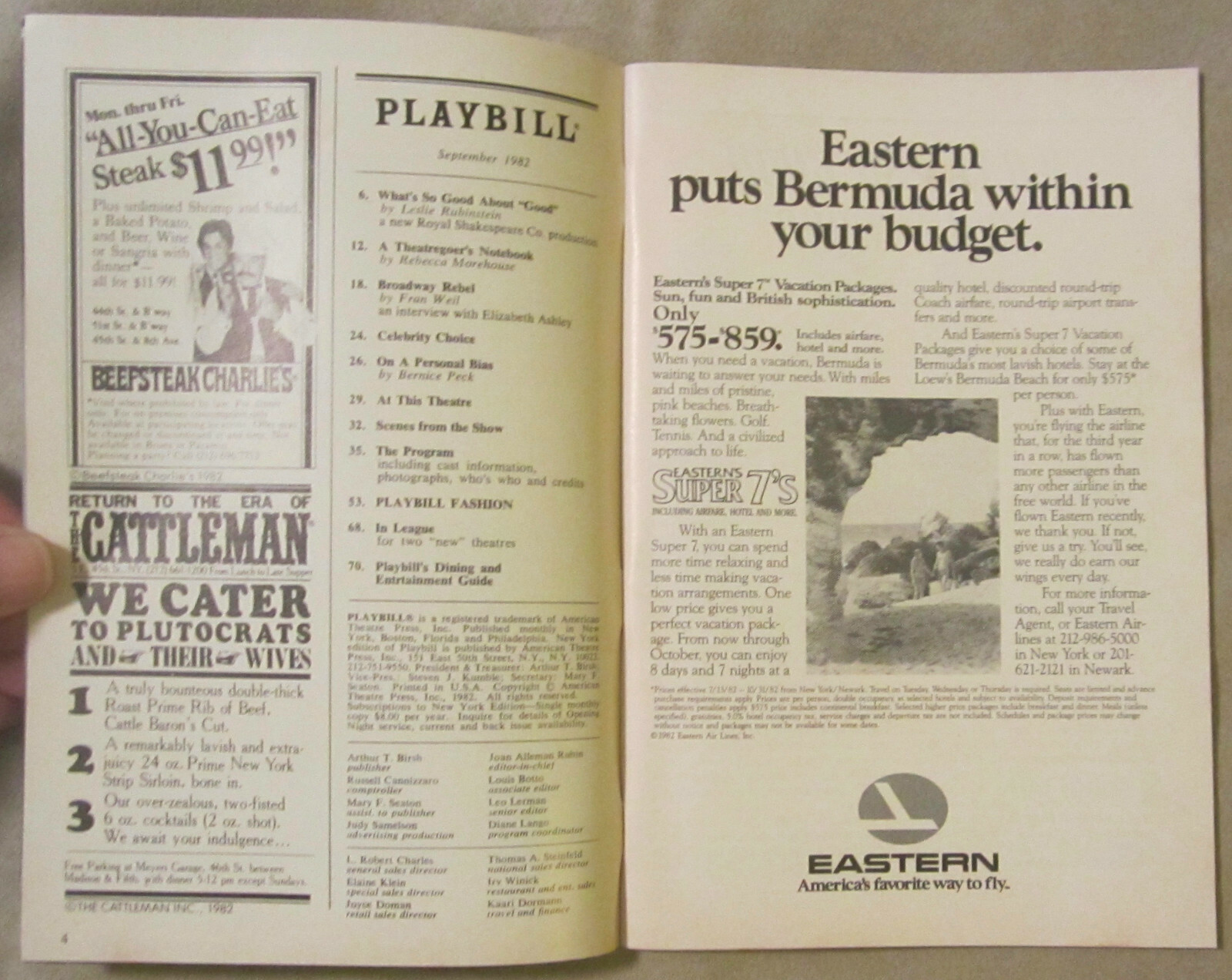 Playbill,The Mark Hellinger Theatre,Sept.'82,