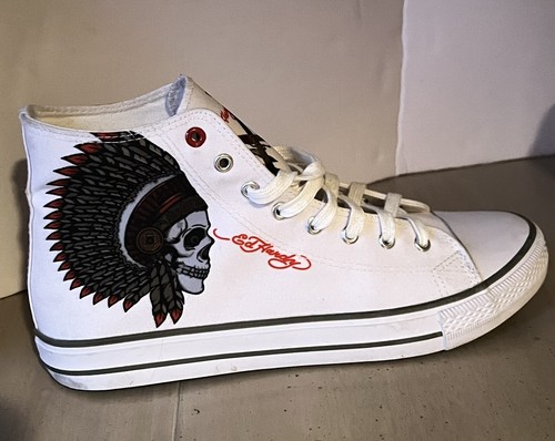 Ed Hardy Skull Mens 10.5 EH9038H White Canvas Lace Up