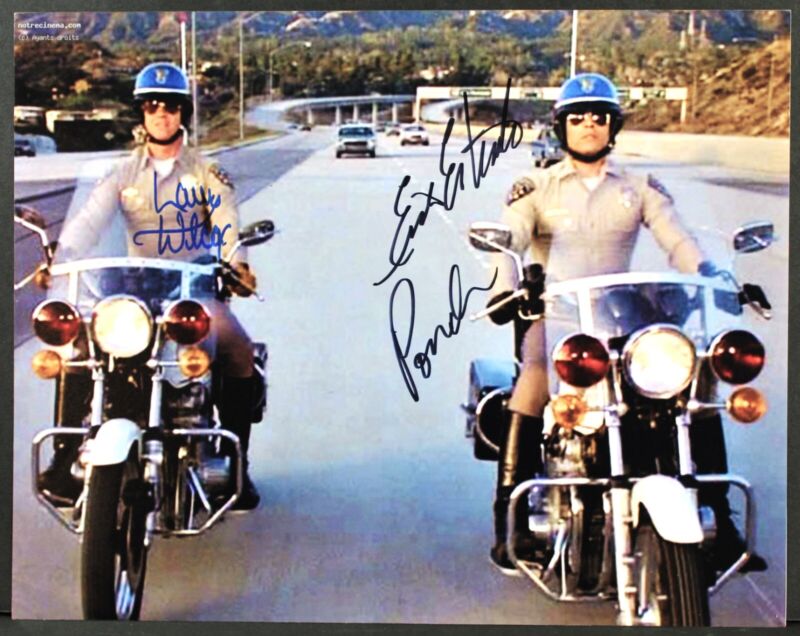 Chips Cast Photo Signed By Both Stars - Oversized