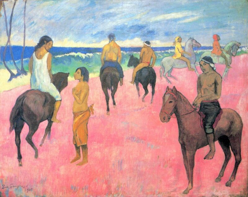 Riding On The Beach By Paul Gauguin Giclee Fine Art print Reproduction On Canvas