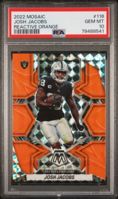 2022 Panini Mosaic Josh Jacobs #116 Reactive Orange PSA 10