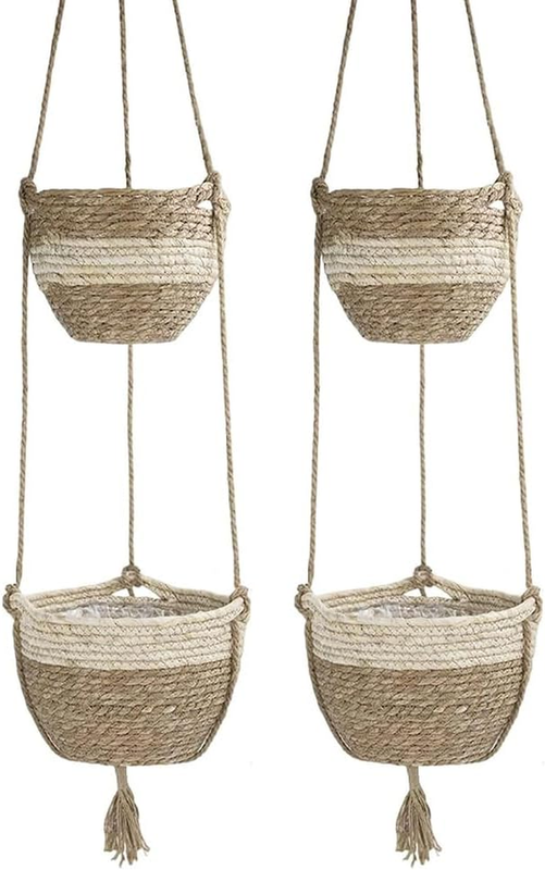 Open Woven Hanging Planter, Woven Hanging Plant Basket, Seagrass Hanging Baskets