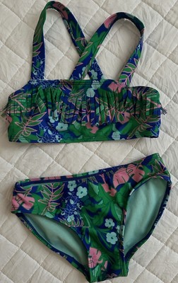 Toddler Girl s CAT & JACK 2 PIECE SWIMSUIT Size XS 4/5 Tropical Fringe Bikini