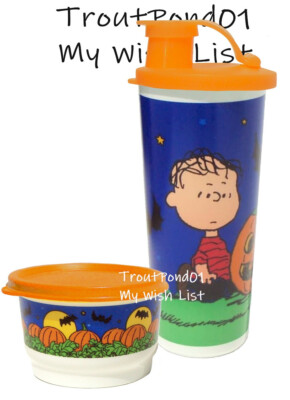 Tupperware 16 Oz Tall Tumbler Peanuts Halloween Linus Flip Top Snack Cup Orange