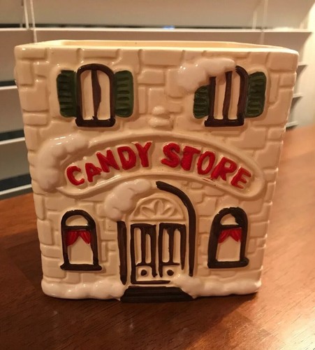 CERAMIC CHRISTMAS VILLAGE HOUSE CANDY STORE SHOP JAR - Made In Japan