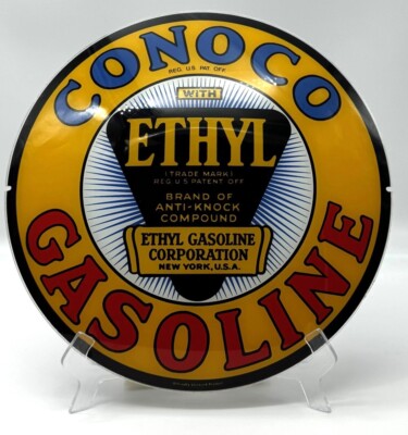 CONOCO ETHYL GAS 13.5'' GLASS FACE for GAS PUMP GLOBE - DOUBLE STRENGTH GLASS!