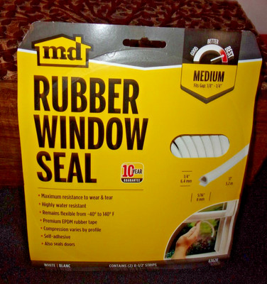 MD Rubber Window/Door Seal- White measures 5/16''W x 1/4''H x 17'