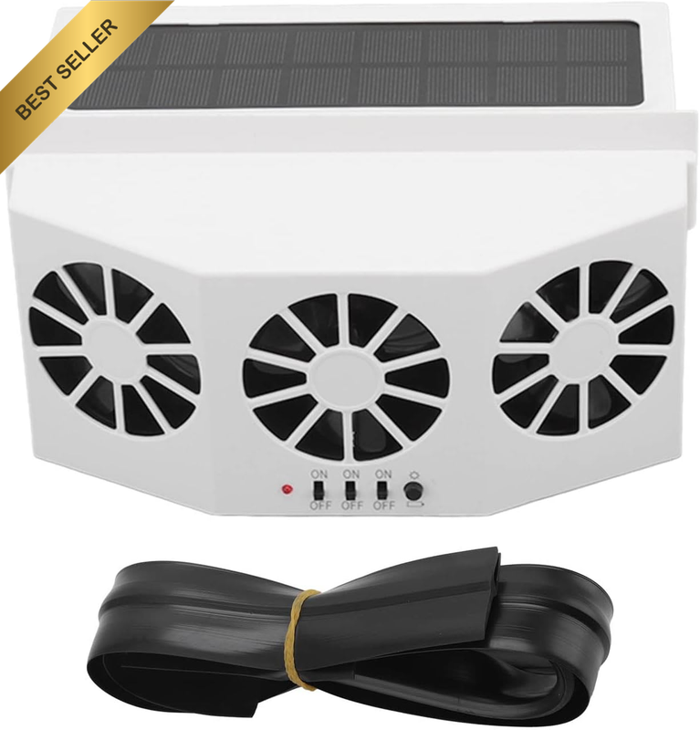 Solar Powered Car Exhaust Fan, Solar Powered Car Cooler, Large Wide Angle, 3 Fan