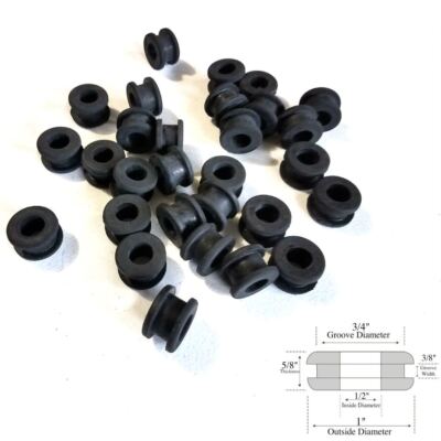 Pack of 25 Rubber Grommets 1/2'' Inside Diameter - 3/8'' Groove Width - Fits 3/4'' 
