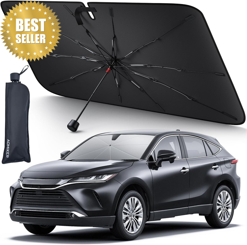 Car Windshield Sun Shade Umbrella - [10 Fiberglass Ribs] Foldable Front Windshie