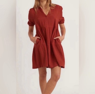MARINE LAYER NWT Jamie Short Sleeve Mini Dress Barn Red Size Small Pockets