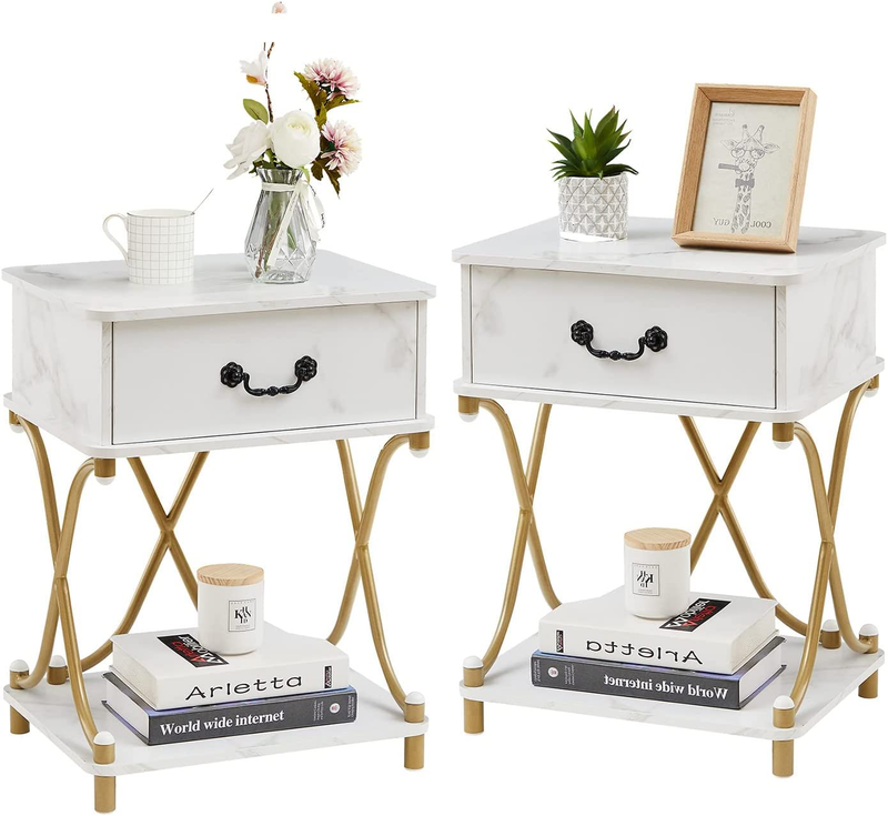 S With Drawer For Bedroom, Endtable Gold New