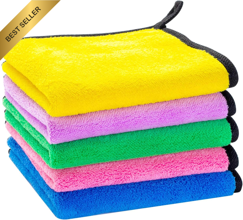 Microfiber Car Cleaning Cloth 5PCS Pack, Automotive Detailing Buffing Cloth, Mul