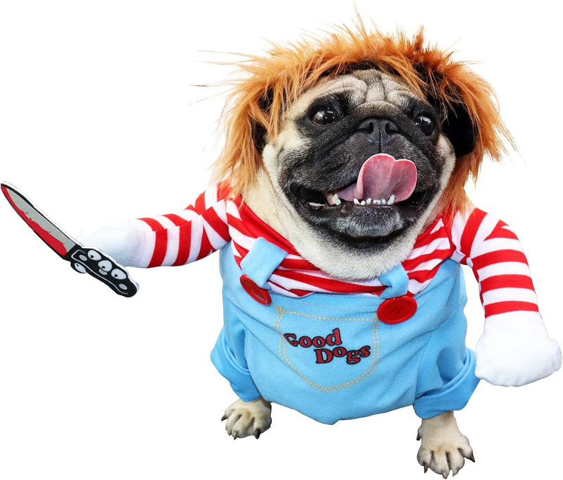 Deadly Doll Dog & Cat Costume Halloween with Wig Super Cute Chucky Dog Costume f