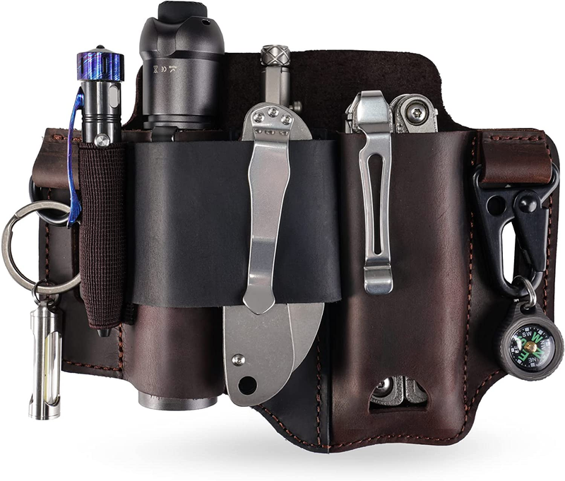 EDC Leather Sheath Holster Multitool Belt Organize Flashligh