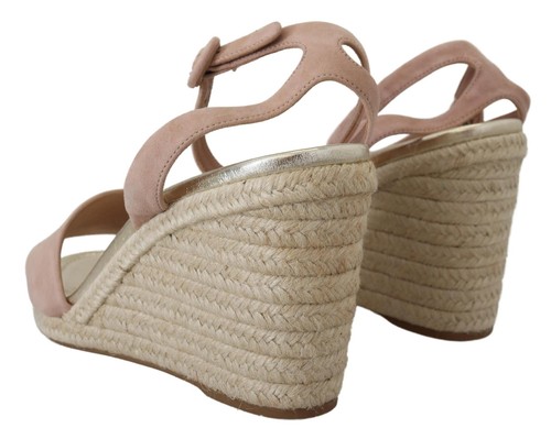 Pre-owned Prada Women Pink Beige Sandals Suede Solid Ankle Strap Casual High Wedge Shoes