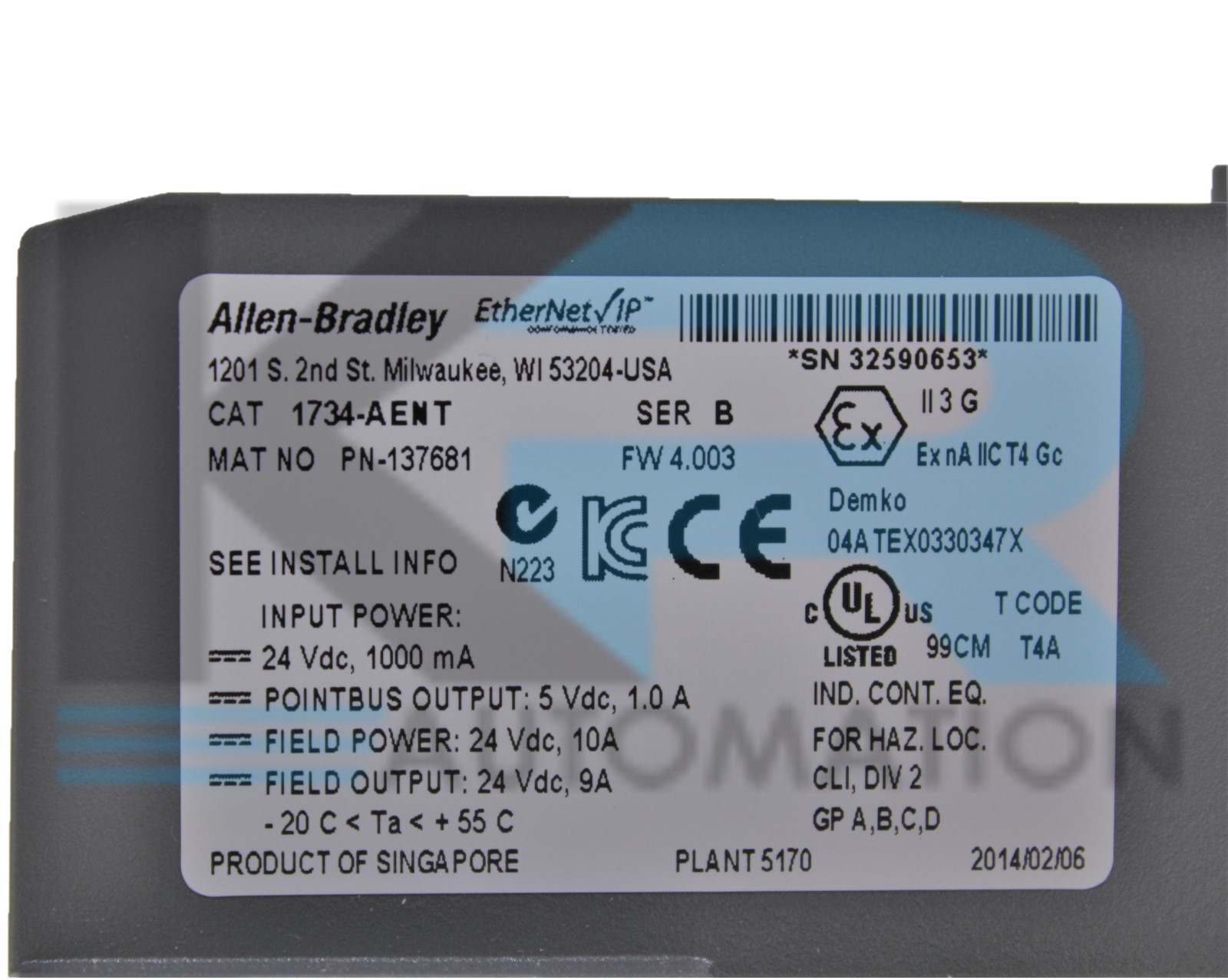 Allen Bradley 1734-AENT Series B Point I/O EtherNet/IP TP Media Adapter FW 4.003
