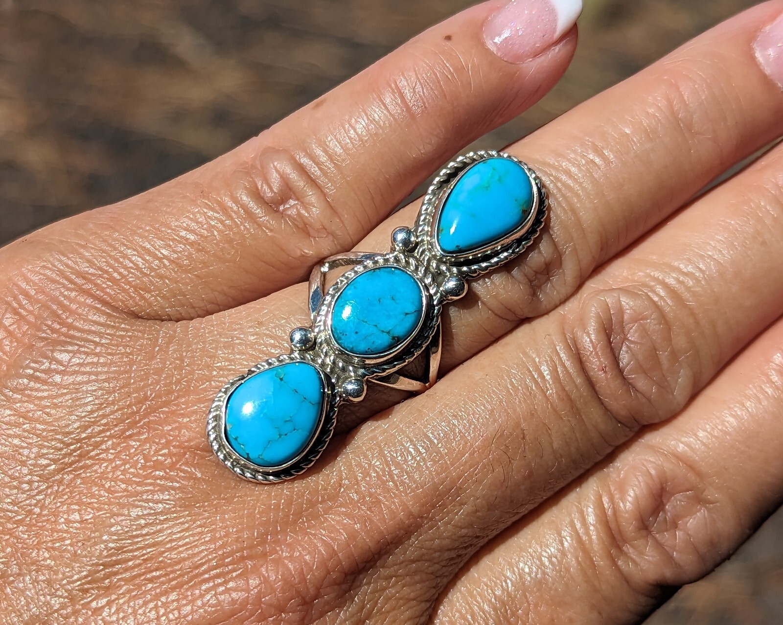 アクセサリー Navajo Indian Jewelry Turquoise Ring Navajo Landon Secatero Turquoise Oval Signet Ring Size 10.5
