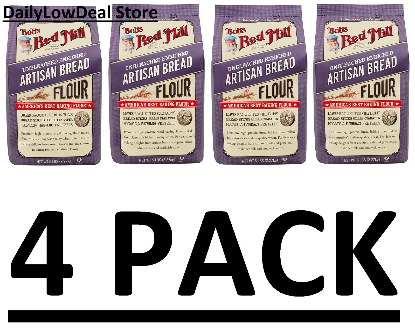 4 PACK - Bob's Red Mill Artisan Bread Flour - 5 lb (80 Ounces)  - Total 20 lb