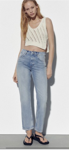 ZARA Women's ZW Mid-rise Cropped Straight Leg Jeans Light ZARA Women's ZW Mid-rise Cropped Straight Leg Jeans Light