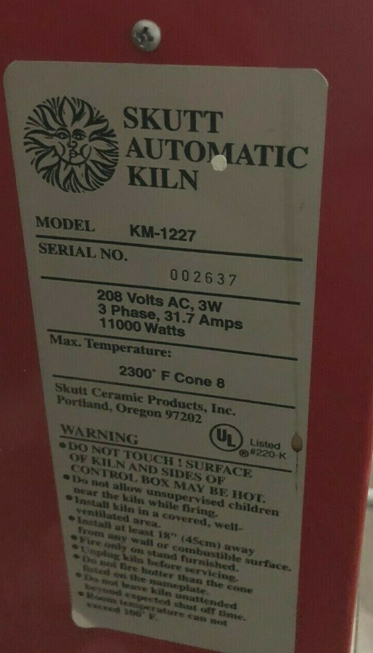 SKUTT AUTOMATIC KILN KM-1227 208 v. AC, 3W 3 phase, 31.7 amps, 11000 Watts
