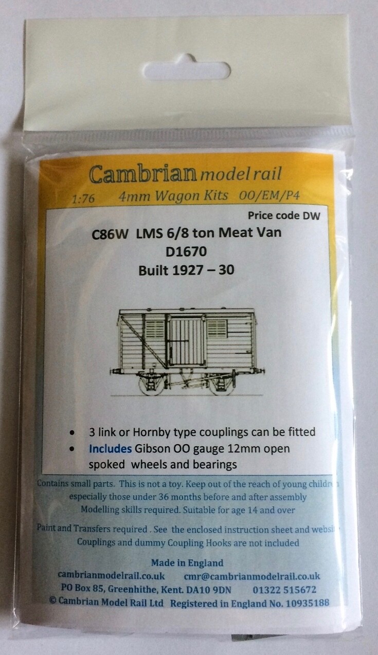 Cambrian Model Rail C86W Kit WITH WHEELS LMS 6/8ton Meat Van D1670