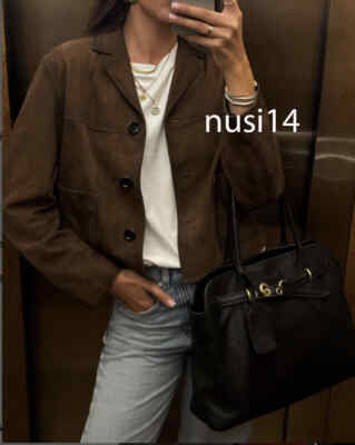 MASSIMO DUTTI NEW WOMAN FW Short suede leather jacket with pocket BROWN 4704/814