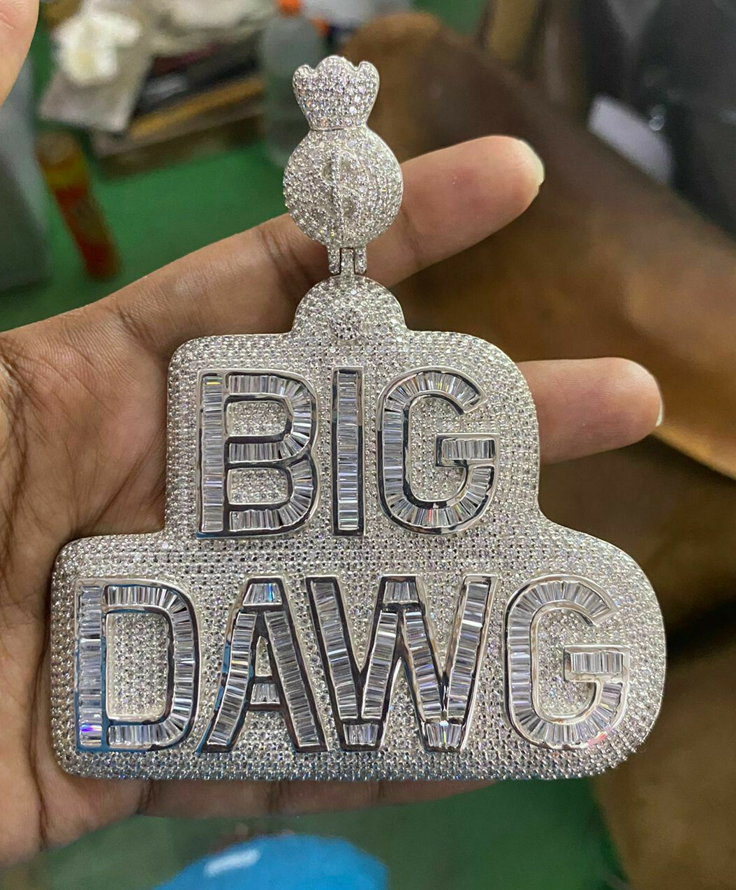 Pre-owned Handmade Men's Customized Big Dawg 6.33ct Simulated Diamond Pendant Real 925 Silver In White