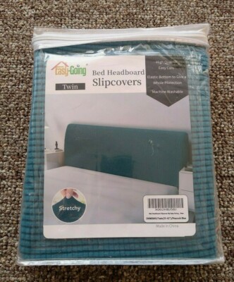 New in Pkg EASY-GOING Twin Bed Headboard Stretch Slipcover, Peacock Blue, 35-42''