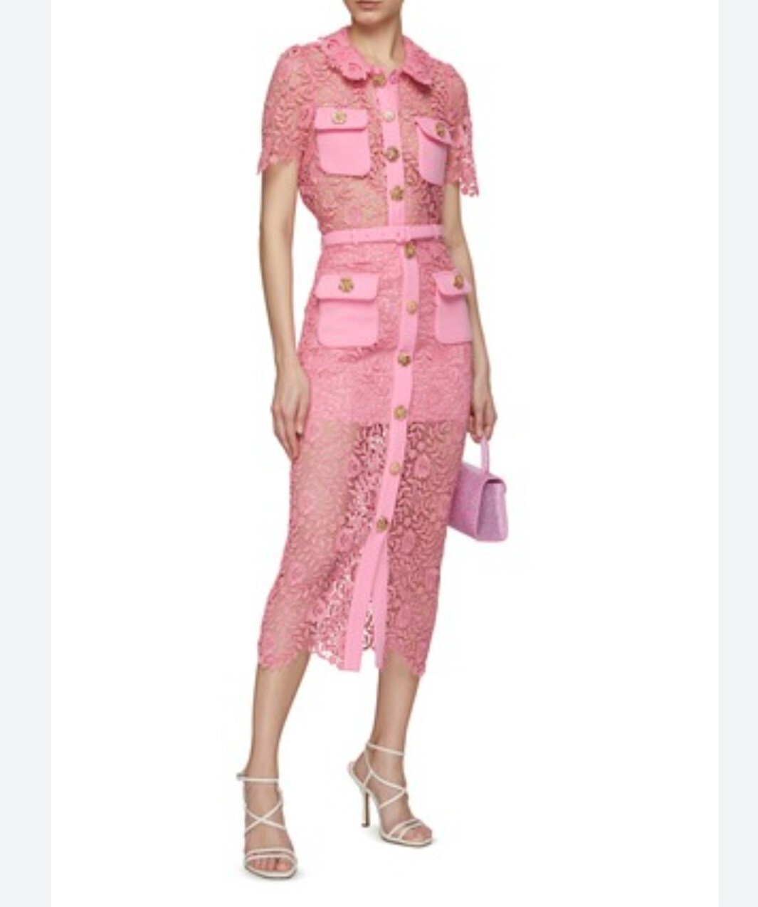 Pre-owned Self-portrait Self Portrait Pink Lace Top And Skirt Set Us0,2,4,6,8,10,12,14 (16)