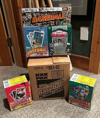 Collection of 6 ct 1974-1992 Empty Topps Fleer Baseball Wax Display Boxes + Case