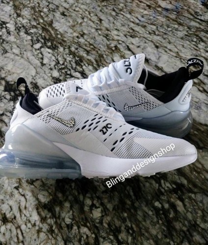 Pre-owned Nike Women's Bling  Air Max 270 White Sneakers Shoes Made With Swarovski Crystals