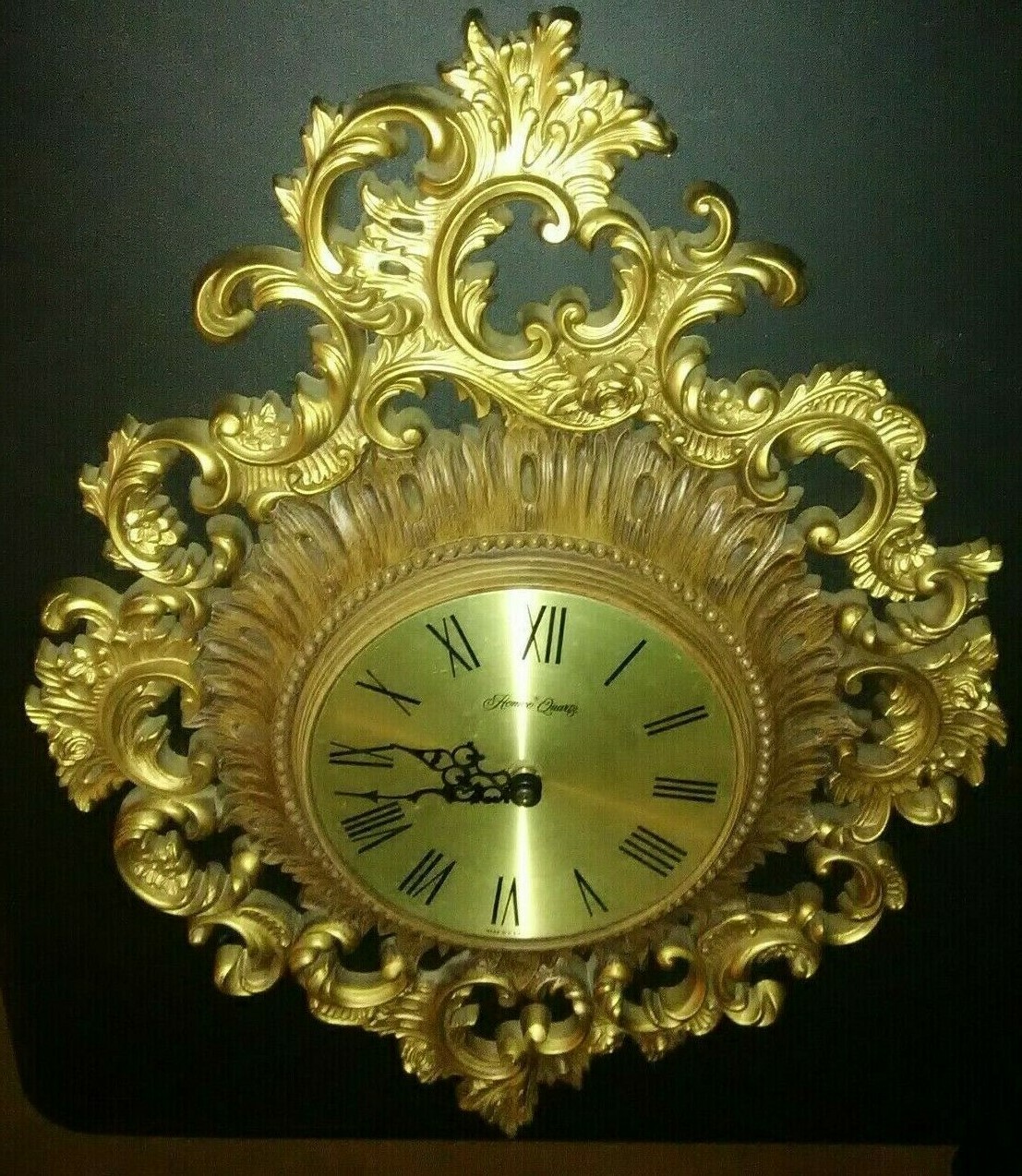 VTG 60’s HOMCO Gold BURWOOD Quartz Gold Wall  Clock Starburst USA