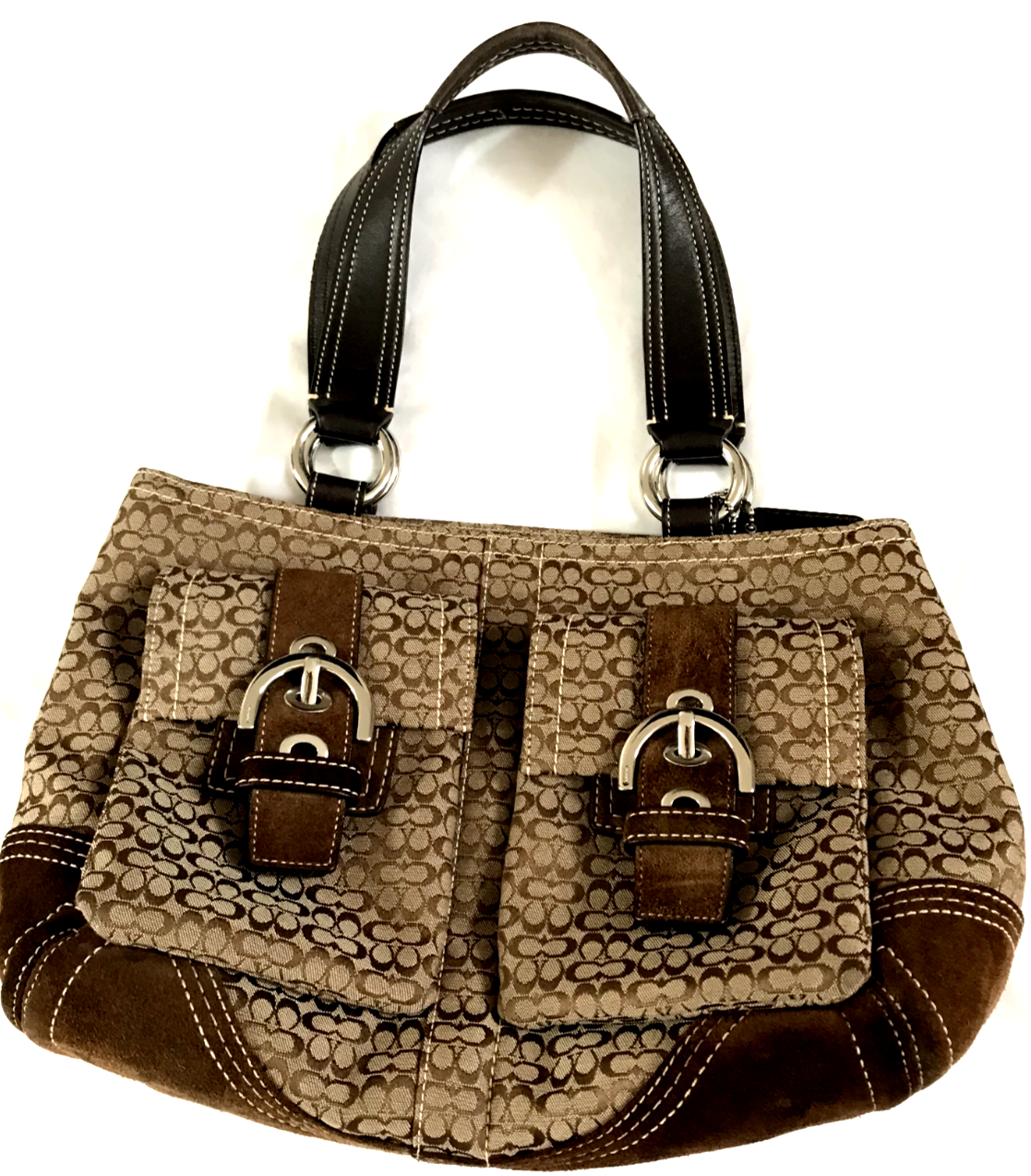Coach Monogram Suede Vintage Y2K Hand Bag Tote Satchel Women