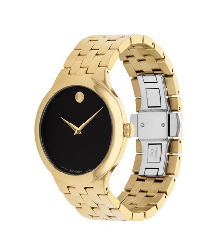 MOVADO BRAND MOVADO MEN’S VETURI 40MM YELLOW GOLD BLACK DIAL WATCH 0607417