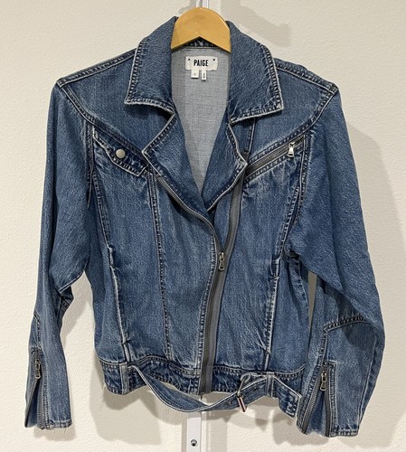 PAIGE Sivan Denim Moto Jacket Stoker Size Small Belted Jean