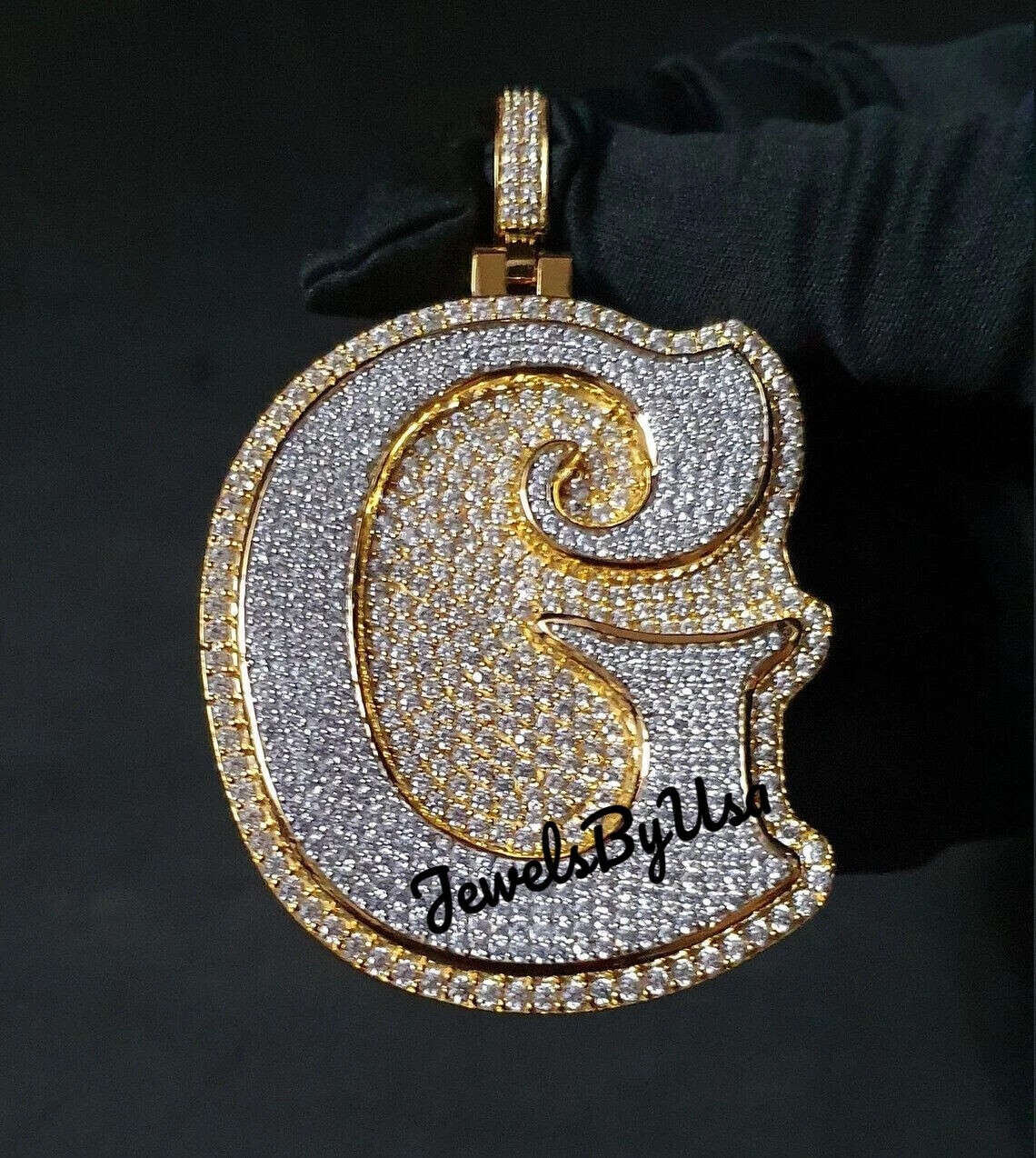 Pre-owned Nsg Men's Genuine Moissanite Custom Initial Pendant 3.3ct Yellow Gold Plated Silver In White
