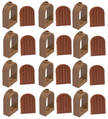  LEGO 1x2x2 2/3 Castle Reddish Brown Arch Windows & Shutter Rounded top Lot x12