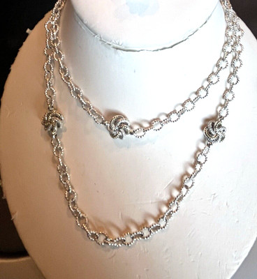 LAGOS Love Knot Station Necklace Sterling Silver  18K Gold 32'' NEW $925.00