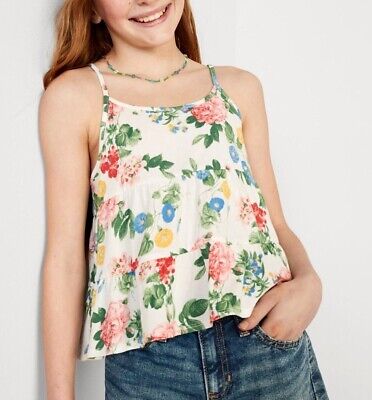 OLD NAVY GIRL'S FLORAL PRINT TIERED SWING CAMI COTTON TOP M/8  L 10-12  XL 14-16