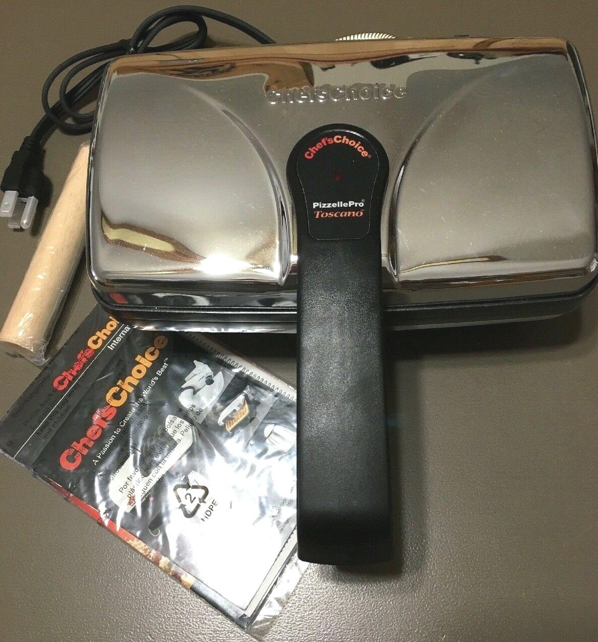 NEW Chef's Choice Pizzelle Pro 834 Express Bake TOSCANO w/ Instructions & Roller