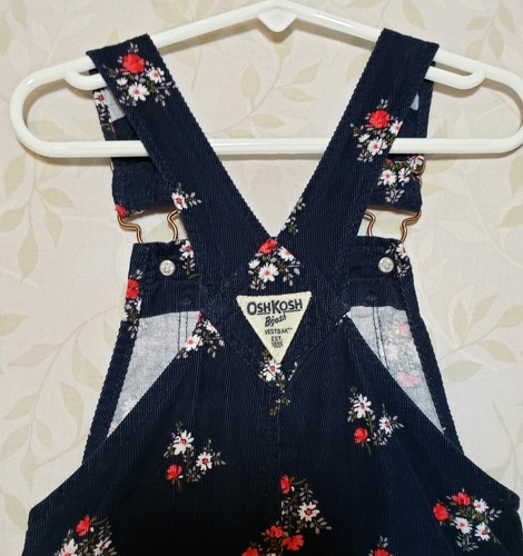OshKosh Girl's Spring Navy Floral Pant Corduroy Overalls Size 4T
