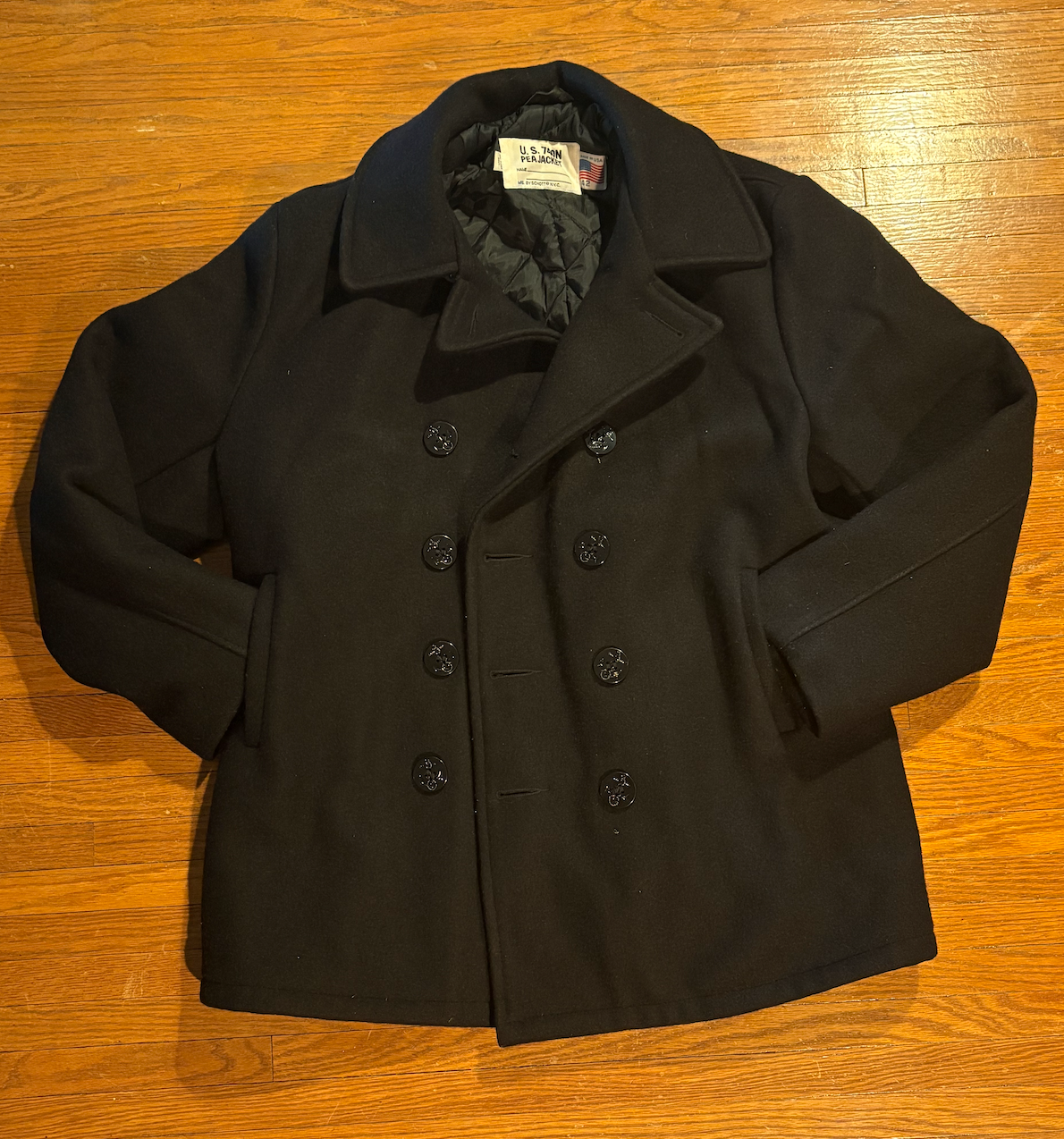 ジャケット・アウター SCHOTT NYC U.S. 740N PEACOAT 40 Schott NYC US 740N Pea Jacket Navy Coat Mens 42 Wool Black