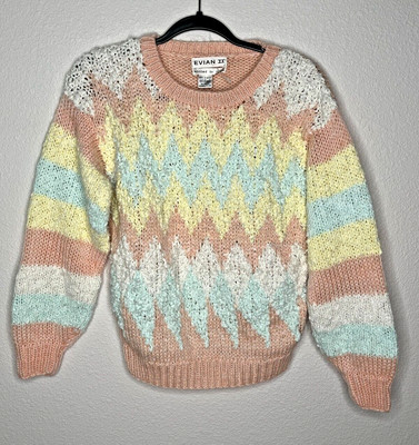 American Vintage Jumper Sweater Women's size Large Pink Blue Pastel 80's