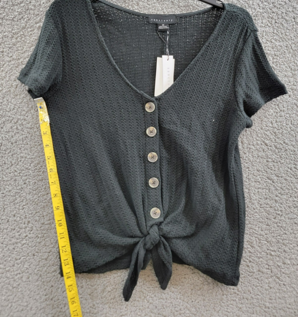 Sanctuary By My Side Tie-Front Pointelle Tee Women's XS Black Vneck Short Sleeve - Picture 9 of 17