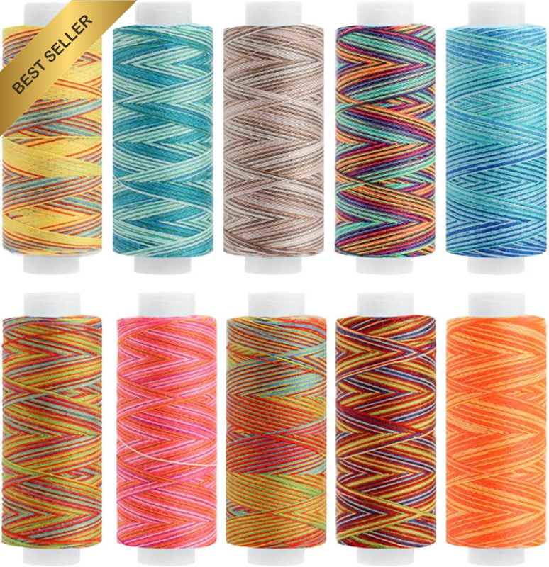 5 Multi-Color Gradient Polyester Sewing Thread Sets - Spools, Each Measuring 110