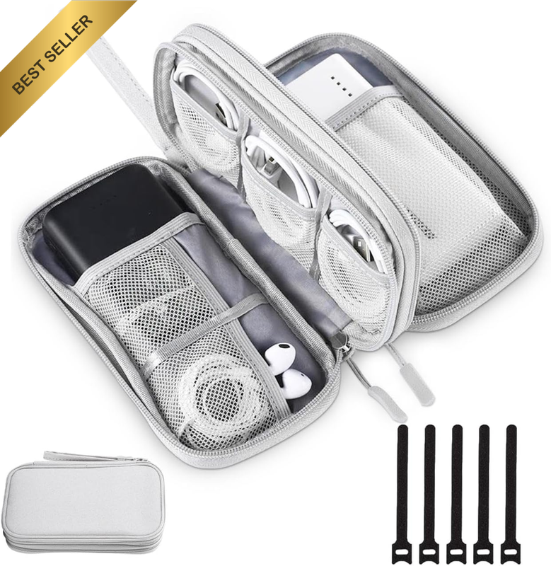 Waterproof 2-Layer Electronic Organizer Bag for Cords, Charger, Cables, SD Card