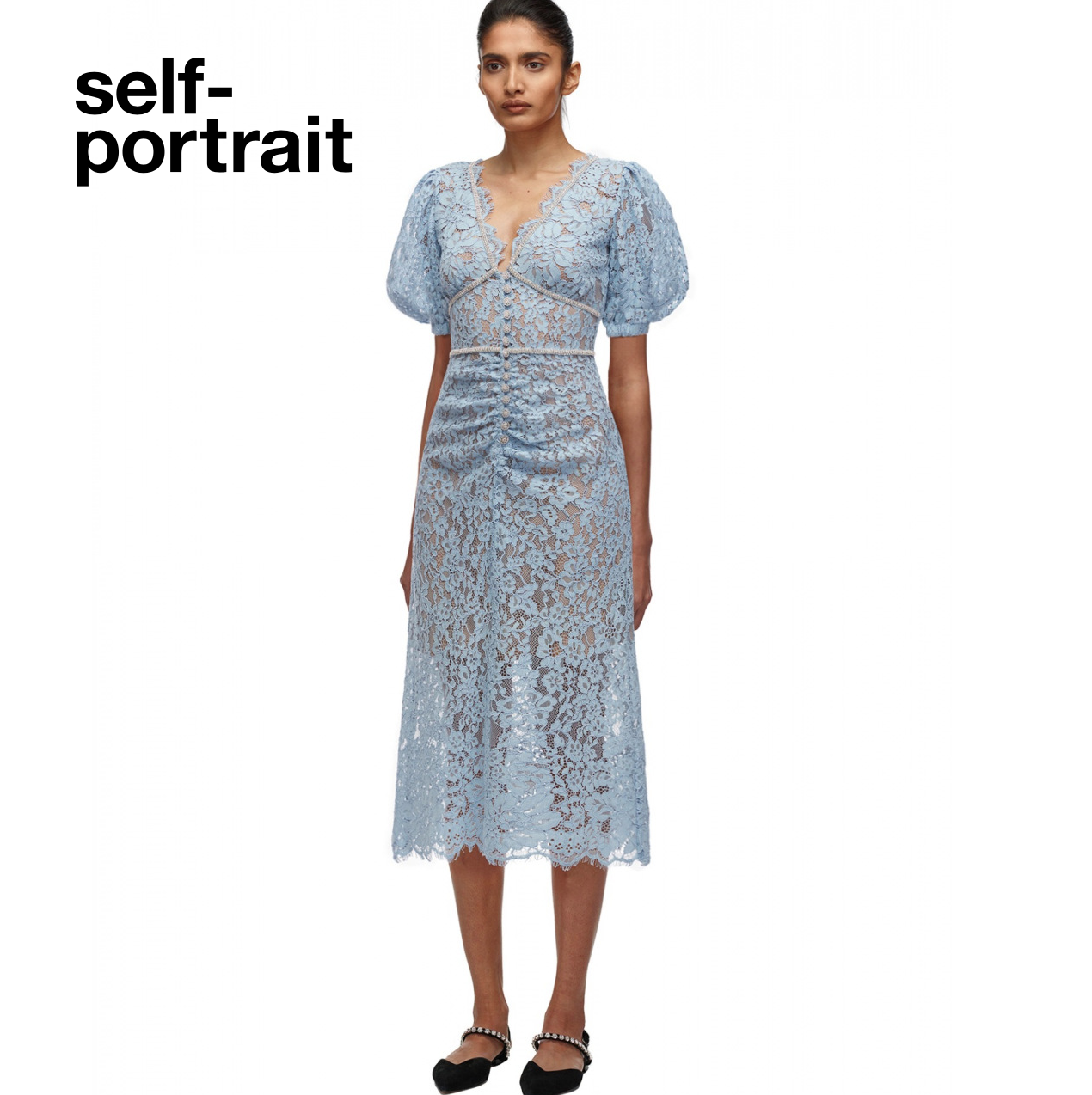 Pre-owned Self-portrait Baby Blue Light Camellia Cocktail Dress