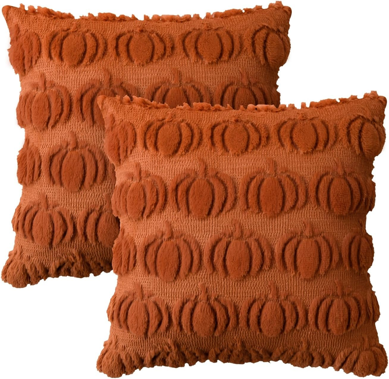 Fall Pumpkin Caramel Throw Pillow Covers, 18 x 18 Inch Seasonal Autumn Thanksgiv